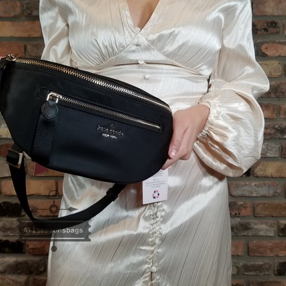 AUTHENTIC KATE SPADE CHELSEA BELT BAG WAIST FANNY PACK BLACK NYLON LEATHER $249 - Picture 5 of 8